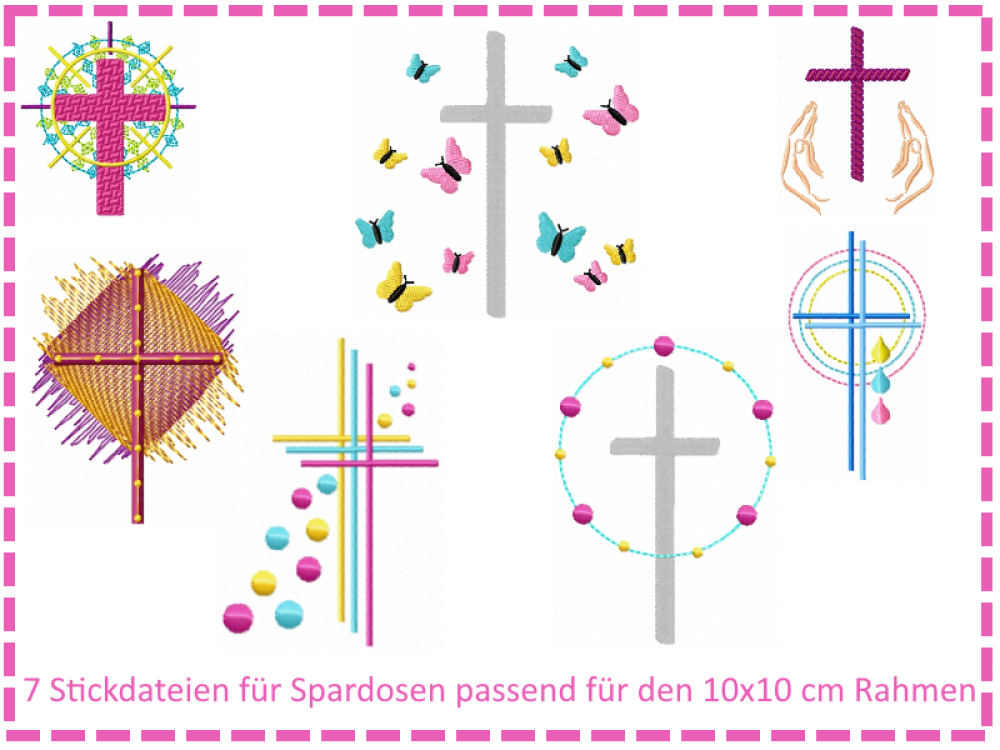 Stickdateien für Spardosen -Set Vol. II - Kreuze 10x10